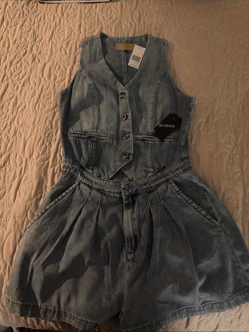Blank NYC Light Blue Denim Button-Front Romper Dress